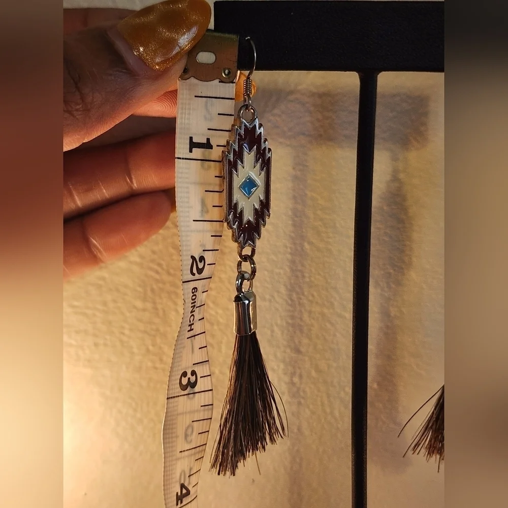 NWOT Southwestern Silver + Brown Tassel Earrings